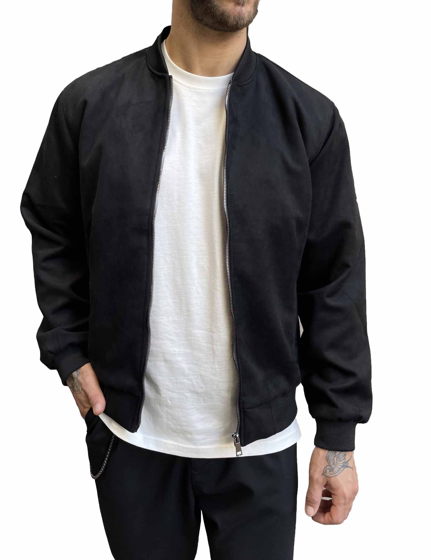 Ανδρικό μαύρο σουέτ μπουφάν Bomber HM264049 φωτογραφία